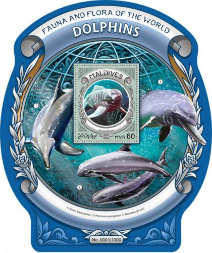Poštovní známka Maledivy 2016 Delfíni Mi# Block 933