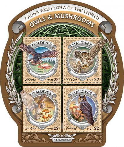 Poštovní známky Maledivy 2016 Sovy a houby Mi# 6335-38 Kat 11€