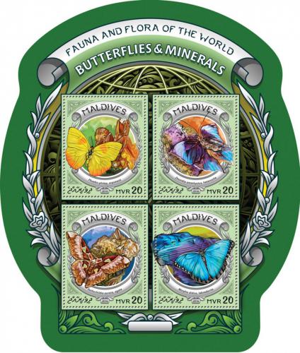 Poštovní známky Maledivy 2016 Motýli a minerály Mi# 6414-17 Kat 10€