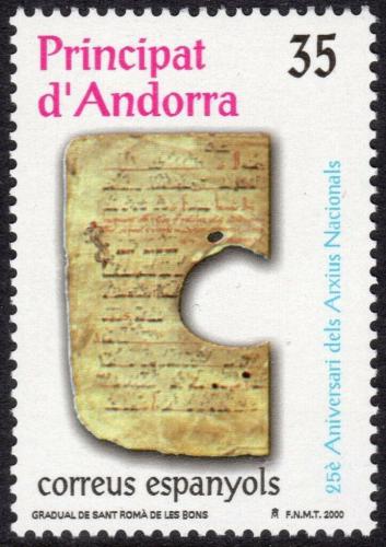Poštovní známka Andorra Šp. 2000 Národní archív, 25. výroèí Mi# 277