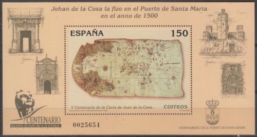 Potovn znmka panlsko 2000 Star mapa od Juana de la Cosa Mi# Block 85
