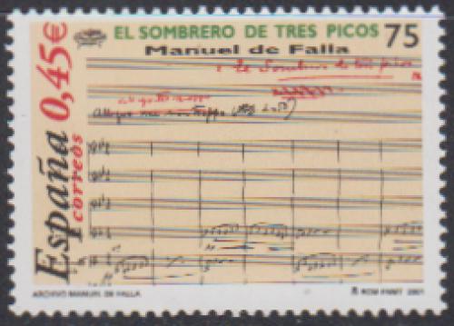Poštovní známka Španìlsko 2001 Noty, Manuel de Falla Mi# 3673