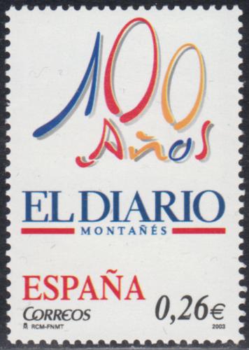 Potovn znmka panlsko 2003 Noviny El Diario Montañs, 100. vro Mi# 3860