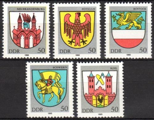 Poštovní známky DDR 1985 Mìstské erby Mi# 2934-38