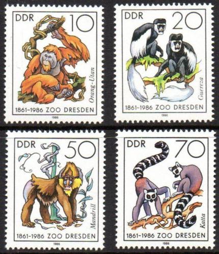 Potovn znmky DDR 1986 Opice z Dransk ZOO Mi# 3019-22 - zvtit obrzek