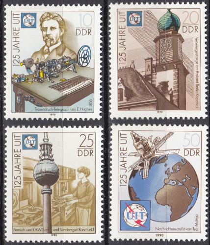 Poštovní známky DDR 1990 ITU, 125. výroèí Mi# 3332-35