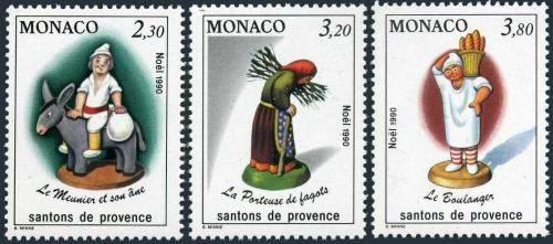 Poštovní známky Monako 1990 Vánoce, figurky z Betléma Mi# 1984-86 Kat 4.50€
