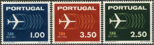 Poštovní známky Portugalsko 1963 Letecká spoleènost TAP, 10. výroèí Mi# 951-53