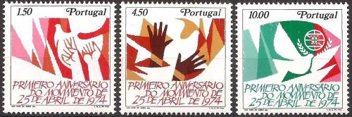 Poštovní známky Portugalsko 1975 Karafiátová revoluce, 1. výroèí Mi# 1275-77 Kat 7.20€