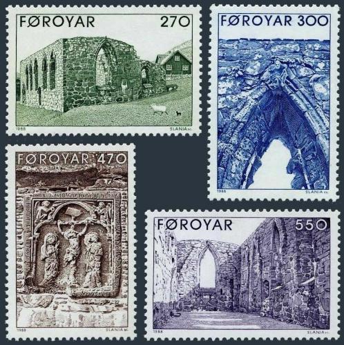 Poštovní známky Faerské ostrovy 1988 Ruiny dómu u Kirkjubøur Mi# 175-78 Kat 6€