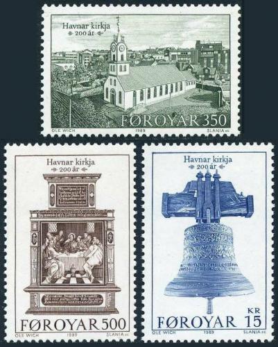 Poštovní známky Faerské ostrovy 1989 Kostel Havnar v Tórshavn, 200. výroèí Mi# 179-81 Kat 9€