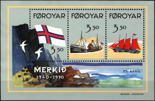 Poštovní známky Faerské ostrovy 1990 Státní vlajka, 50. výroèí Mi# Block 4