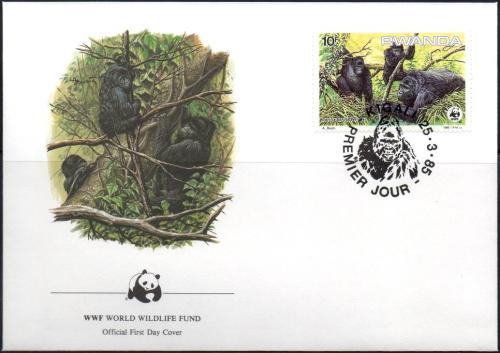 FDC Rwanda 1985 Gorila horsk, WWF 024 Mi# 1292