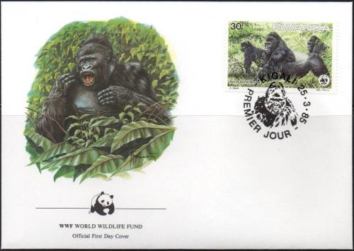 FDC Rwanda 1985 Gorila horsk, WWF 024 Mi# 1295