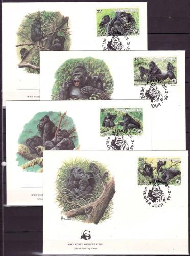 FDC Rwanda 1985 Gorila horsk, WWF 024 Mi# 1292-95 Kat 24