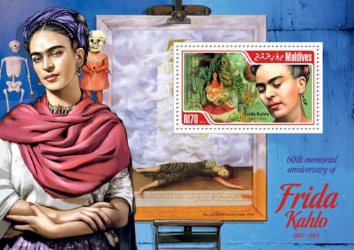 Potovn znmka Maledivy 2014 Umn, Frida Kahlo Mi# Block 679 Kat 9