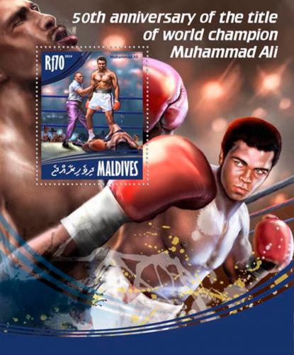 Potovn znmka Maledivy 2014 Muhammad Ali, box Mi# Block 721 Kat 9 - zvtit obrzek