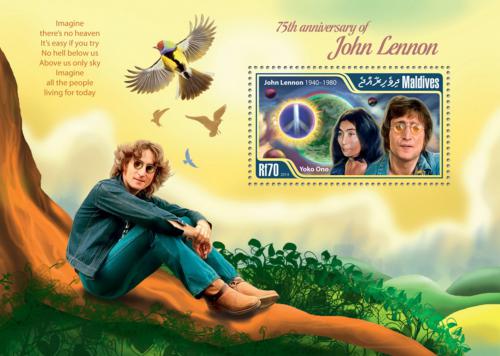 Poštovní známka Maledivy 2015 The Beatles, John Lennon Mi# Block 777 Kat 9€