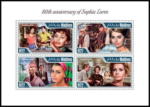 Potovn znmky Maledivy 2014 Sophia Loren Mi# 5579-82 Kat 11 - zvtit obrzek