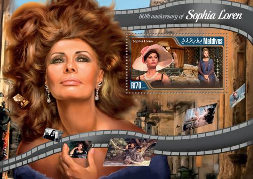 Potovn znmka Maledivy 2014 Sophia Loren Mi# Block 778 Kat 9 - zvtit obrzek