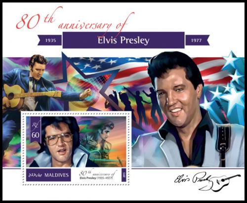 Potovn znmka Maledivy 2015 Elvis Presley Mi# Block 805