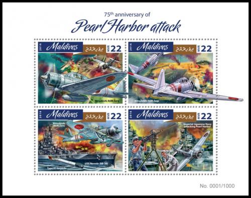 Potovn znmky Maledivy 2016 tok na Pearl Harbor Mi# 6300-03 Kat 11