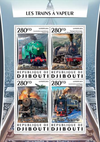 Potovn znmky Dibutsko 2016 Parn lokomotivy Mi# 1064-67 Kat 12 - zvtit obrzek