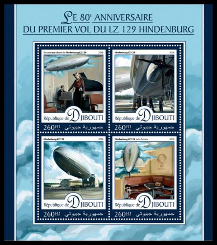 Potovn znmky Dibutsko 2016 Vzducholo Hindenburg Mi# 1179-82 Kat 10 - zvtit obrzek