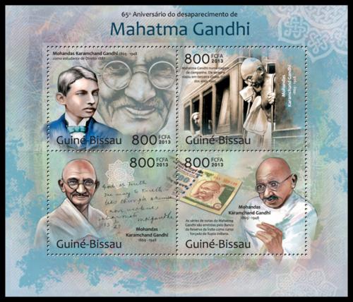 Poštovní známky Guinea-Bissau 2013 Mahátma Gándhí Mi# 6442-45 Kat 13€