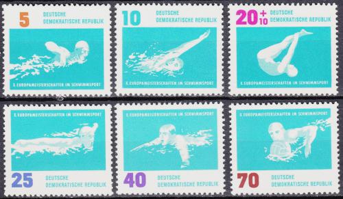 Poštovní známky DDR 1962 ME v plavání Mi# 907-12