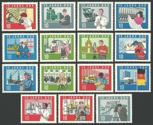 Poštovní známky DDR 1964 Vznik republiky, 15. výroèí Mi# 1059-73