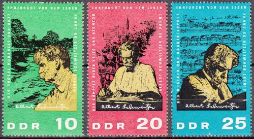 Poštovní známky DDR 1965 Albert Schweitzer Mi# 1084-86 Kat 6€