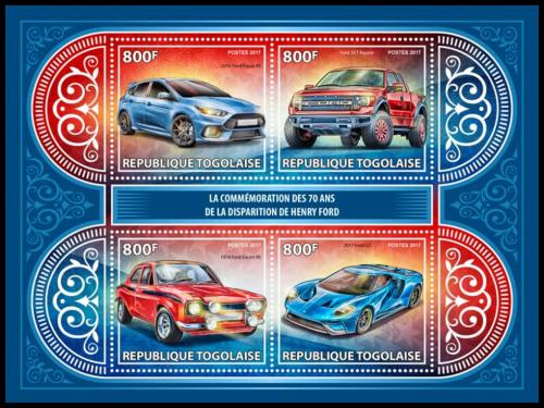 Potovn znmky Togo 2017 Automobily Ford Mi# 8361-64 Kat 13