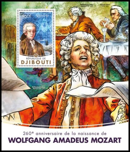 Potovn znmka Dibutsko 2016 Wolfgang Amadeus Mozart Mi# Block 188 Kat 12