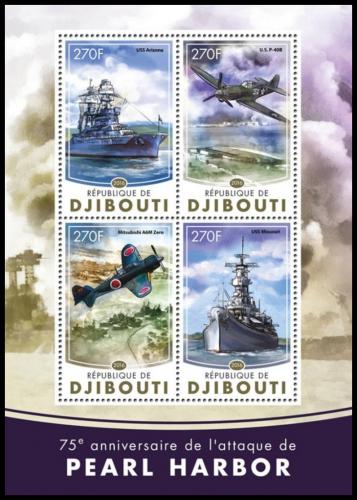 Potovn znmky Dibutsko 2016 tok na Pearl Harbor Mi# 989-92