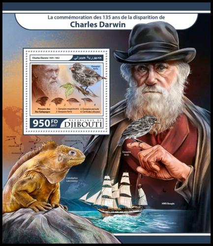 Potovn znmka Dibutsko 2017 Charles Darwin Mi# Block 648 Kat 10