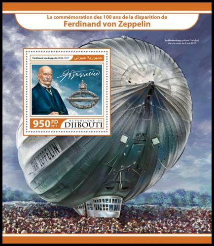 Poštovní známka Džibutsko 2017 Ferdinand von Zeppelin Mi# Block 693 Kat 10€