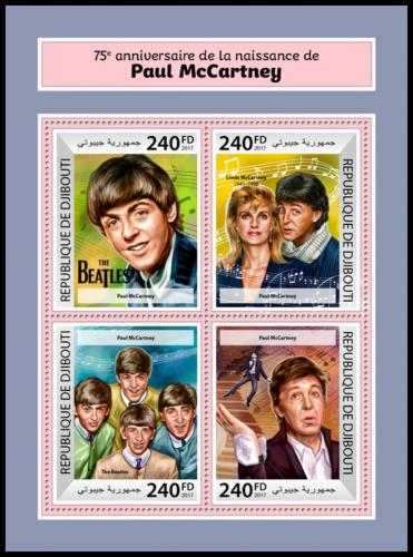 Poštovní známky Džibutsko 2017 Paul McCartney, The Beatles Mi# 1896-99 Kat 10€