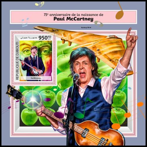 Poštovní známka Džibutsko 2017 Paul McCartney, The Beatles Mi# Block 967 Kat 10€