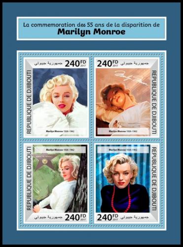 Poštovní známky Džibutsko 2017 Marilyn Monroe Mi# 1901-04 Kat 10€