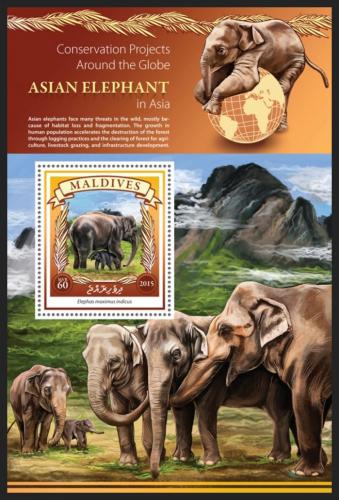 Poštovní známka Maledivy 2015 Sloni Mi# Block 841 Kat 7.50€