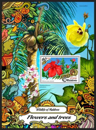 Poštovní známka Maledivy 2017 Kvìtiny a stromy Mi# Block 1025
