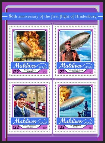 Potovn znmky Maledivy 2017 Prvn let Hindenburgu Mi# 6843-46 Kat 11 - zvtit obrzek