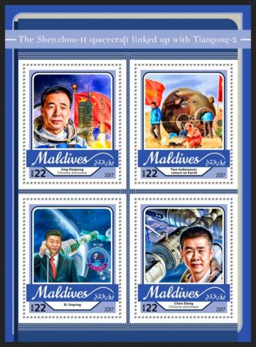 Potovn znmky Maledivy 2017 Mise Shenzhou-11 a Tiangong-2 Mi# 6853-56 Kat 11