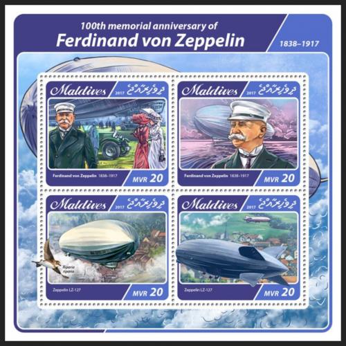 Poštovní známky Maledivy 2017 Ferdinand von Zeppelin Mi# 6878-81 Kat 10€