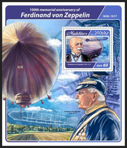 Poštovní známka Maledivy 2017 Ferdinand von Zeppelin Mi# Block 1041