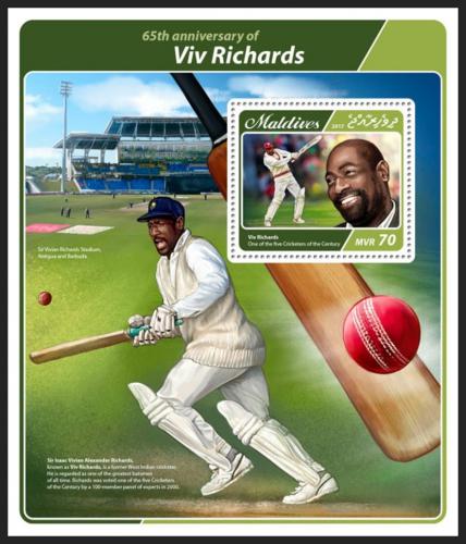 Potovn znmka Maledivy 2017 Viv Richards, kriket Mi# Block 1049 Kat 9