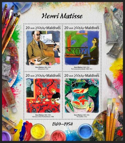 Potovn znmky Maledivy 2017 Umn, Henri Matisse Mi# 6958-61 Kat 10 - zvtit obrzek