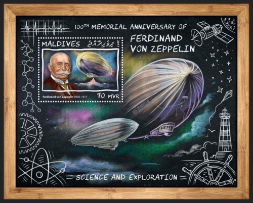 Poštovní známka Maledivy 2017 Ferdinand von Zeppelin Mi# Block 1079 Kat 9€