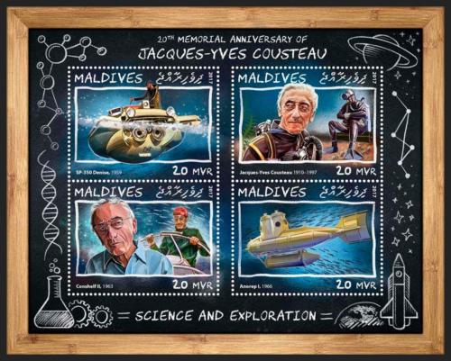 Poštovní známky Maledivy 2017 Jacques-Yves Cousteau Mi# 7073-76 Kat 10€